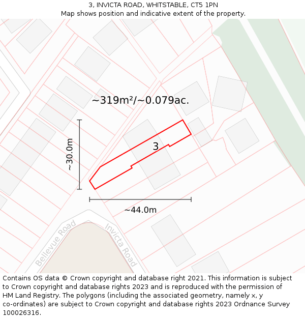 3, INVICTA ROAD, WHITSTABLE, CT5 1PN: Plot and title map