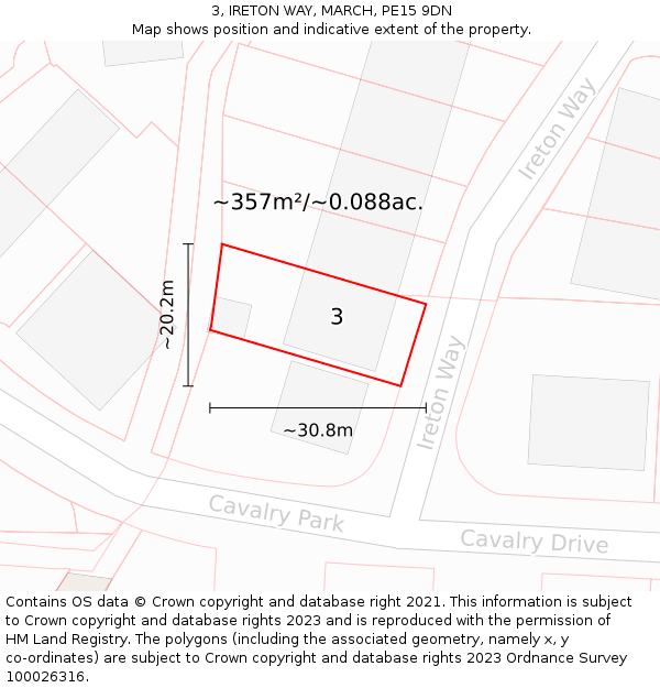 3, IRETON WAY, MARCH, PE15 9DN: Plot and title map