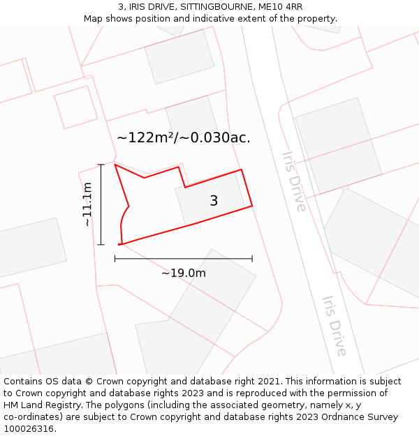 3, IRIS DRIVE, SITTINGBOURNE, ME10 4RR: Plot and title map