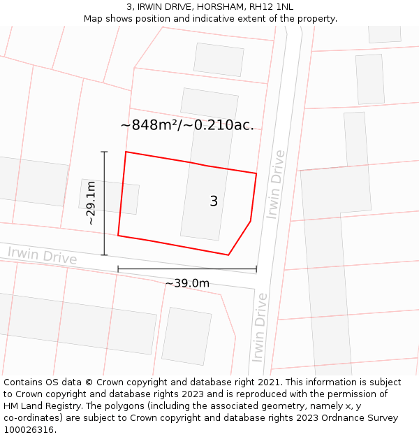 3, IRWIN DRIVE, HORSHAM, RH12 1NL: Plot and title map