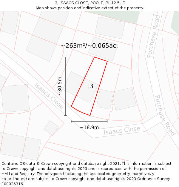 3, ISAACS CLOSE, POOLE, BH12 5HE: Plot and title map