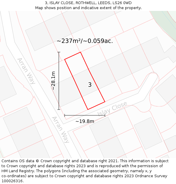 3, ISLAY CLOSE, ROTHWELL, LEEDS, LS26 0WD: Plot and title map