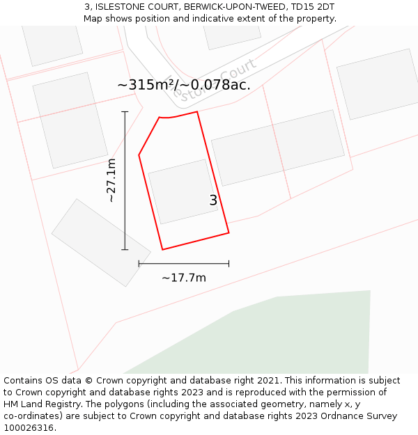 3, ISLESTONE COURT, BERWICK-UPON-TWEED, TD15 2DT: Plot and title map