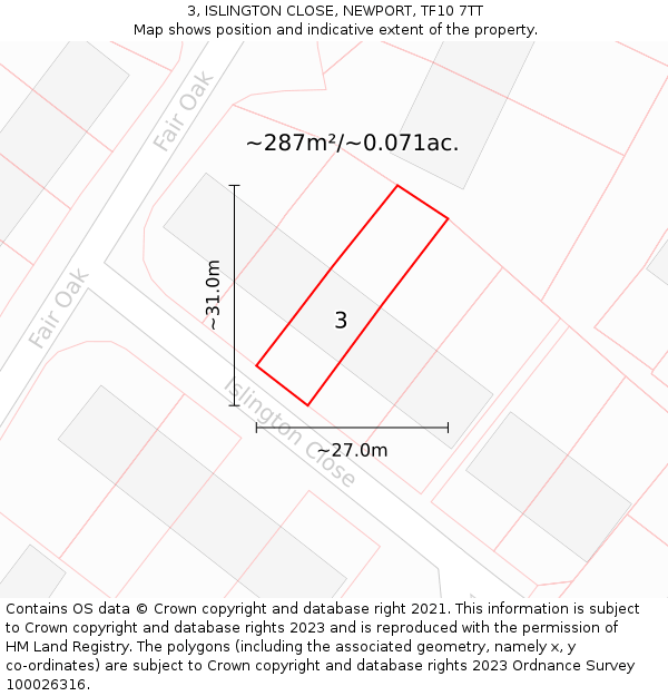 3, ISLINGTON CLOSE, NEWPORT, TF10 7TT: Plot and title map