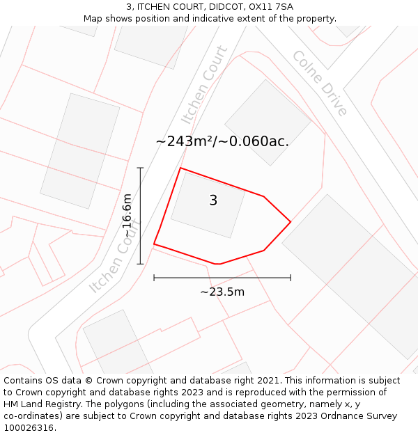 3, ITCHEN COURT, DIDCOT, OX11 7SA: Plot and title map