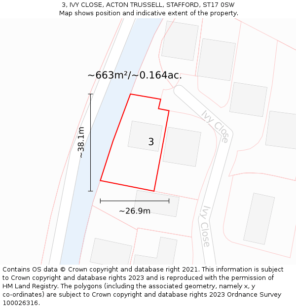 3, IVY CLOSE, ACTON TRUSSELL, STAFFORD, ST17 0SW: Plot and title map