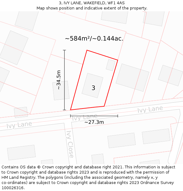 3, IVY LANE, WAKEFIELD, WF1 4AS: Plot and title map