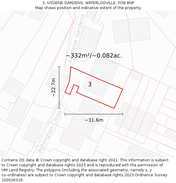 3, IVYDENE GARDENS, WATERLOOVILLE, PO8 8NP: Plot and title map