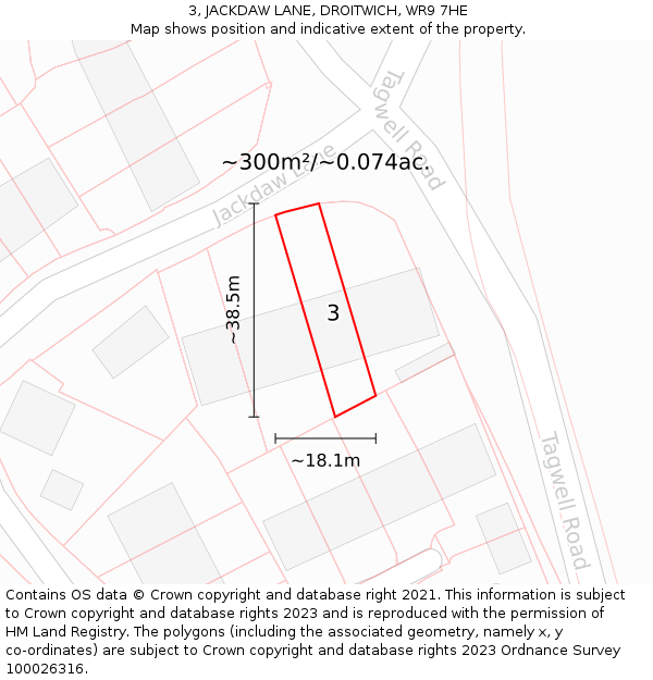 3, JACKDAW LANE, DROITWICH, WR9 7HE: Plot and title map