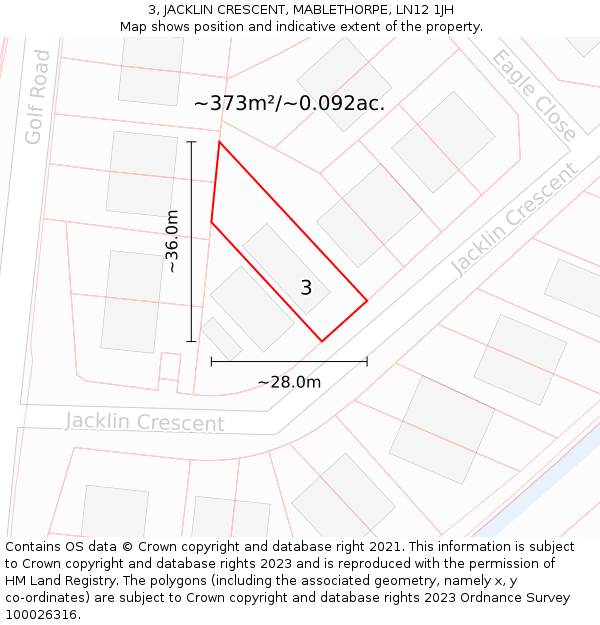 3, JACKLIN CRESCENT, MABLETHORPE, LN12 1JH: Plot and title map