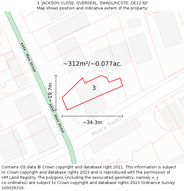 3, JACKSON CLOSE, OVERSEAL, SWADLINCOTE, DE12 6JY: Plot and title map