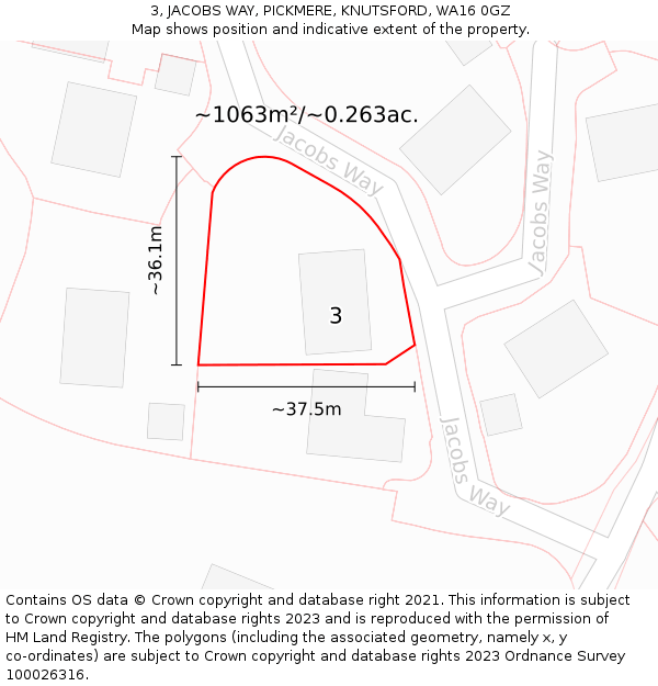 3, JACOBS WAY, PICKMERE, KNUTSFORD, WA16 0GZ: Plot and title map