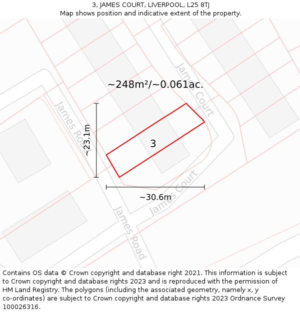 3, JAMES COURT, LIVERPOOL, L25 8TJ: Plot and title map