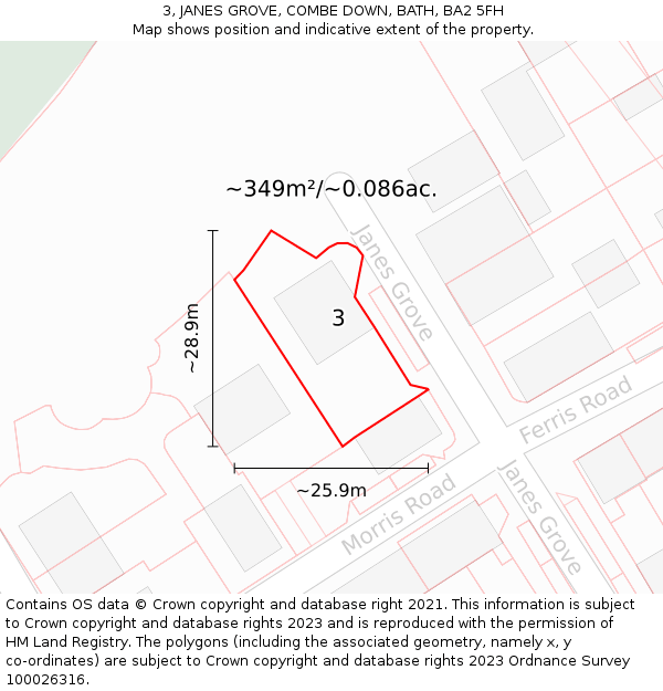 3, JANES GROVE, COMBE DOWN, BATH, BA2 5FH: Plot and title map