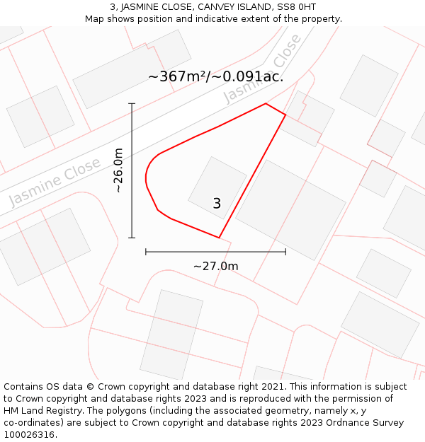 3, JASMINE CLOSE, CANVEY ISLAND, SS8 0HT: Plot and title map