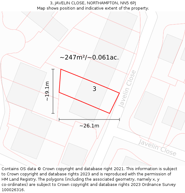 3, JAVELIN CLOSE, NORTHAMPTON, NN5 6PJ: Plot and title map