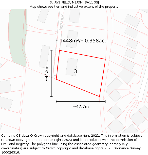 3, JAYS FIELD, NEATH, SA11 3SJ: Plot and title map