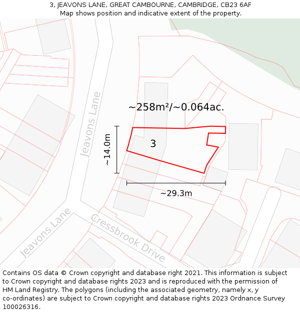 3, JEAVONS LANE, GREAT CAMBOURNE, CAMBRIDGE, CB23 6AF: Plot and title map