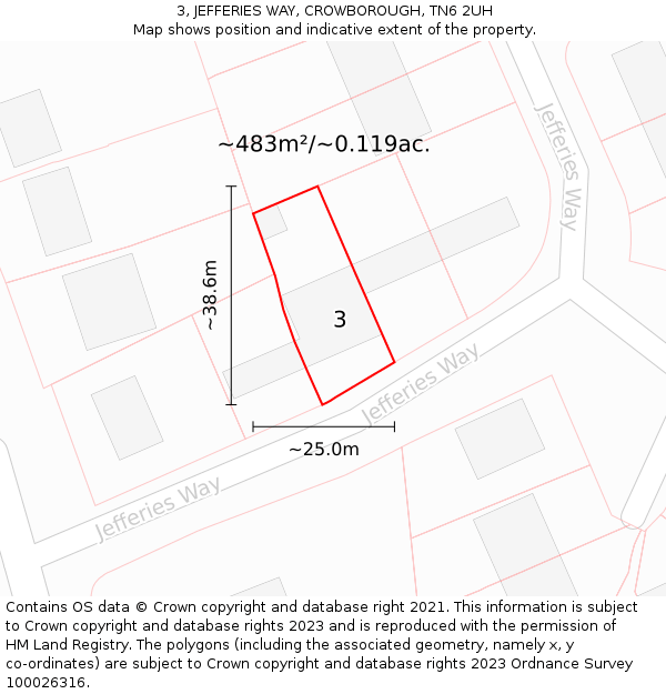 3, JEFFERIES WAY, CROWBOROUGH, TN6 2UH: Plot and title map