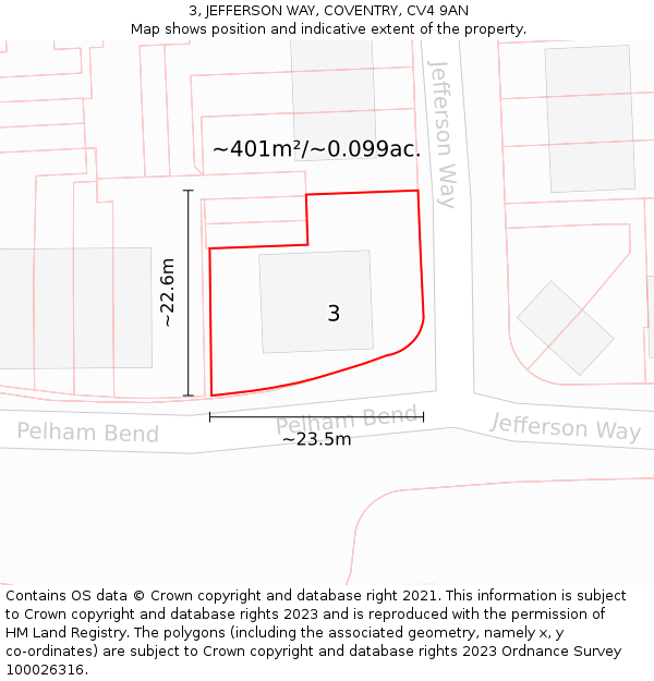 3, JEFFERSON WAY, COVENTRY, CV4 9AN: Plot and title map