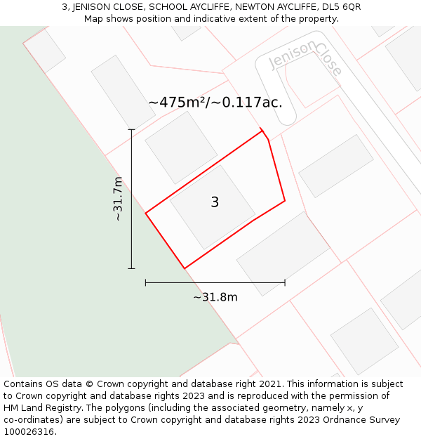 3, JENISON CLOSE, SCHOOL AYCLIFFE, NEWTON AYCLIFFE, DL5 6QR: Plot and title map