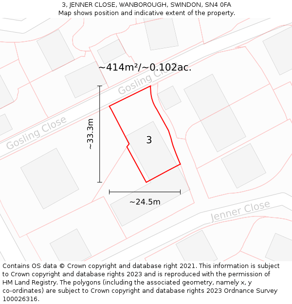 3, JENNER CLOSE, WANBOROUGH, SWINDON, SN4 0FA: Plot and title map