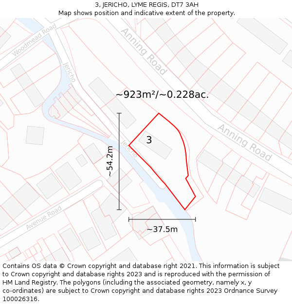 3, JERICHO, LYME REGIS, DT7 3AH: Plot and title map