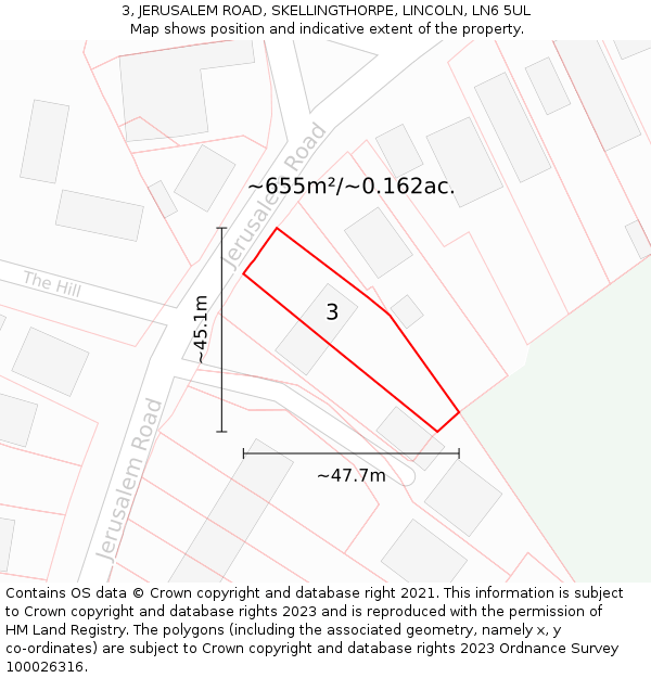 3, JERUSALEM ROAD, SKELLINGTHORPE, LINCOLN, LN6 5UL: Plot and title map