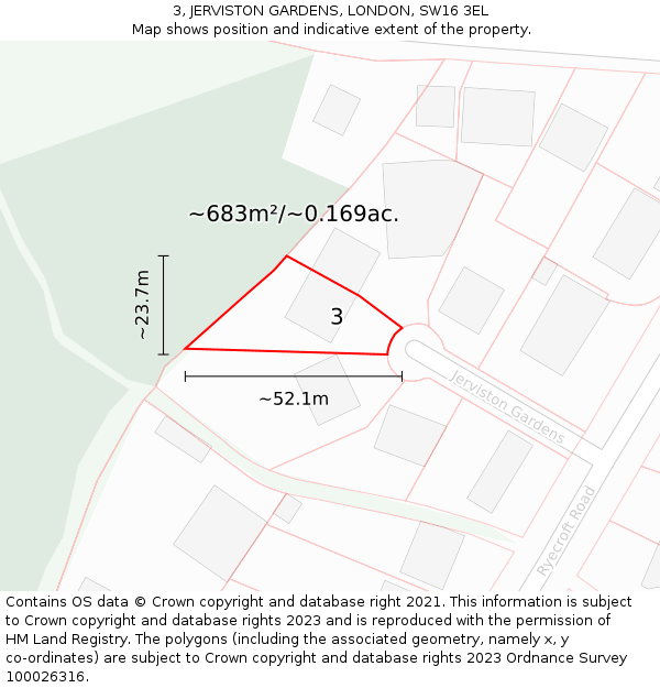 3, JERVISTON GARDENS, LONDON, SW16 3EL: Plot and title map