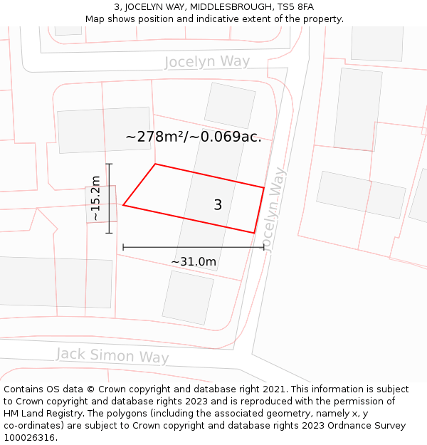 3, JOCELYN WAY, MIDDLESBROUGH, TS5 8FA: Plot and title map