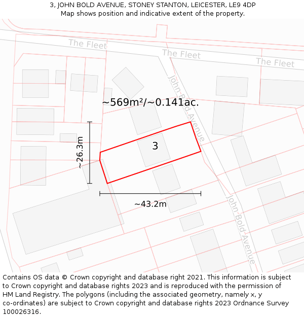 3, JOHN BOLD AVENUE, STONEY STANTON, LEICESTER, LE9 4DP: Plot and title map