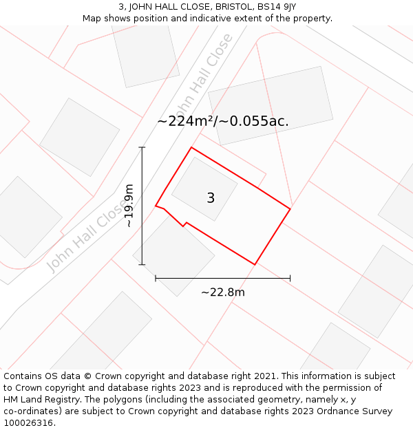 3, JOHN HALL CLOSE, BRISTOL, BS14 9JY: Plot and title map