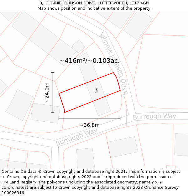 3, JOHNNIE JOHNSON DRIVE, LUTTERWORTH, LE17 4GN: Plot and title map