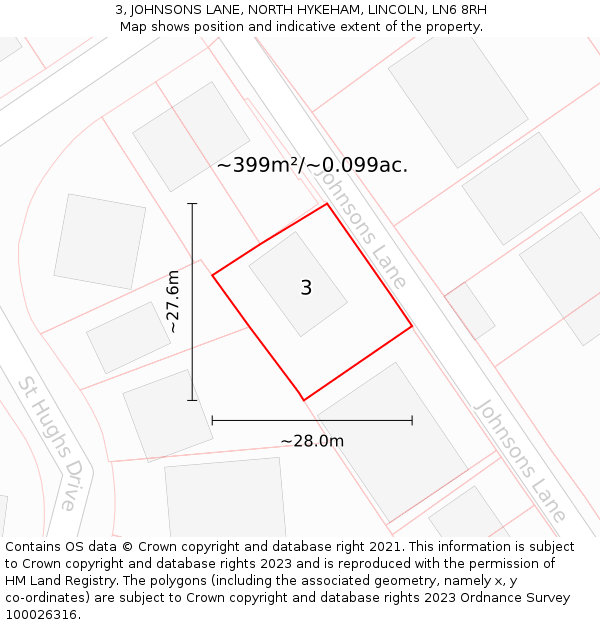 3, JOHNSONS LANE, NORTH HYKEHAM, LINCOLN, LN6 8RH: Plot and title map