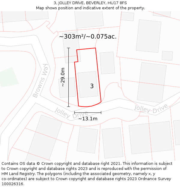 3, JOLLEY DRIVE, BEVERLEY, HU17 8FS: Plot and title map