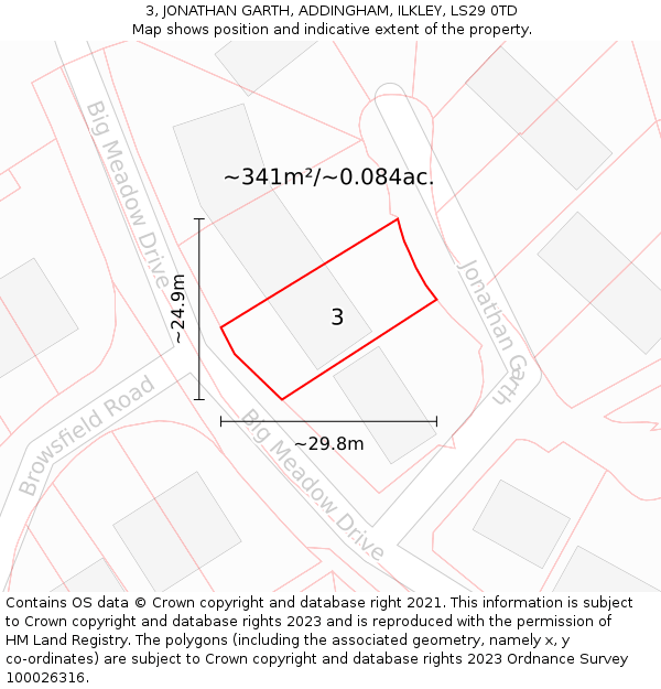 3, JONATHAN GARTH, ADDINGHAM, ILKLEY, LS29 0TD: Plot and title map