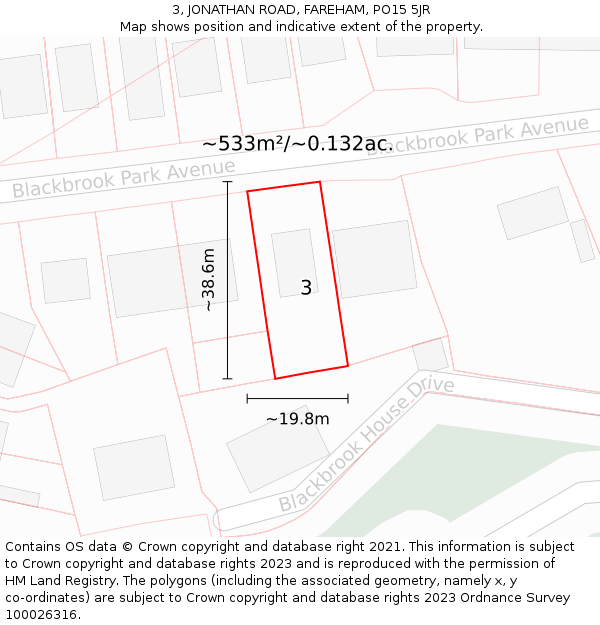 3, JONATHAN ROAD, FAREHAM, PO15 5JR: Plot and title map