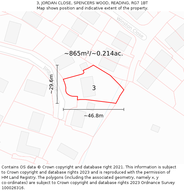 3, JORDAN CLOSE, SPENCERS WOOD, READING, RG7 1BT: Plot and title map