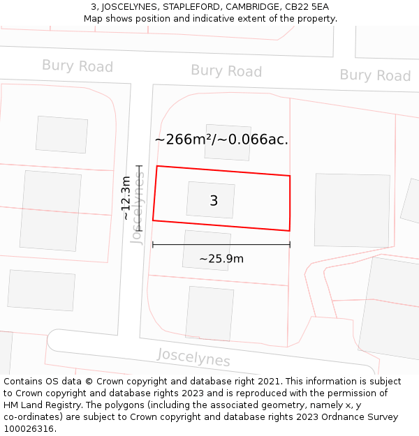 3, JOSCELYNES, STAPLEFORD, CAMBRIDGE, CB22 5EA: Plot and title map