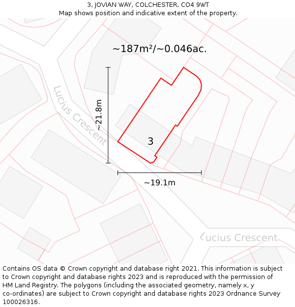 3, JOVIAN WAY, COLCHESTER, CO4 9WT: Plot and title map