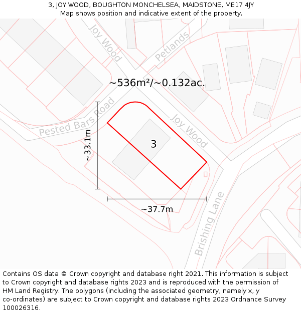 3, JOY WOOD, BOUGHTON MONCHELSEA, MAIDSTONE, ME17 4JY: Plot and title map