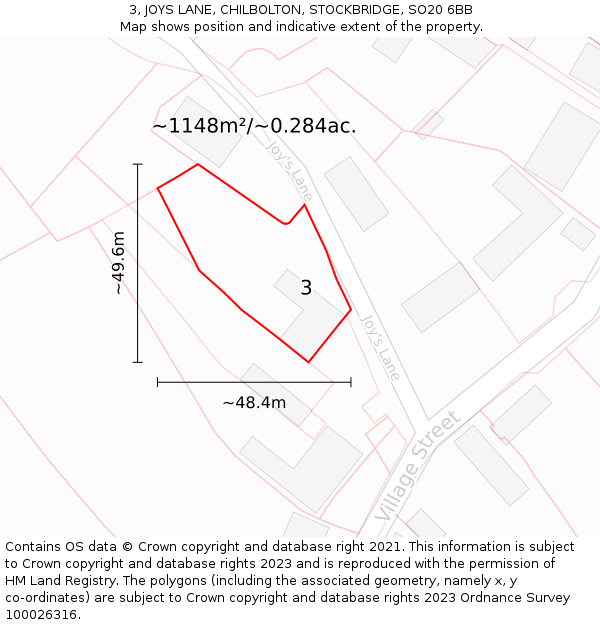3, JOYS LANE, CHILBOLTON, STOCKBRIDGE, SO20 6BB: Plot and title map