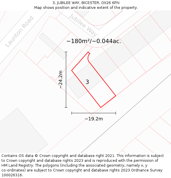 3, JUBILEE WAY, BICESTER, OX26 6PN: Plot and title map