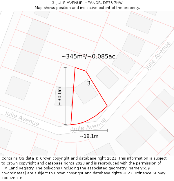 3, JULIE AVENUE, HEANOR, DE75 7HW: Plot and title map