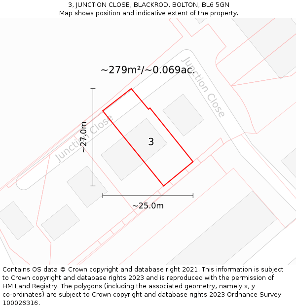 3, JUNCTION CLOSE, BLACKROD, BOLTON, BL6 5GN: Plot and title map