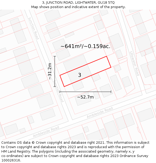 3, JUNCTION ROAD, LIGHTWATER, GU18 5TQ: Plot and title map