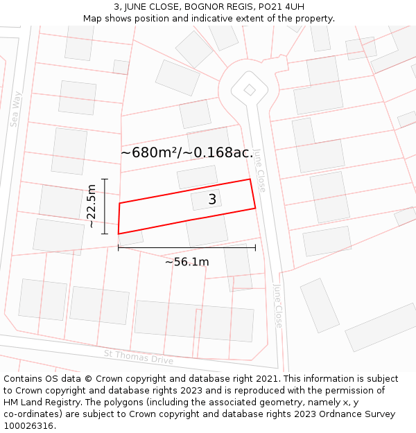 3, JUNE CLOSE, BOGNOR REGIS, PO21 4UH: Plot and title map