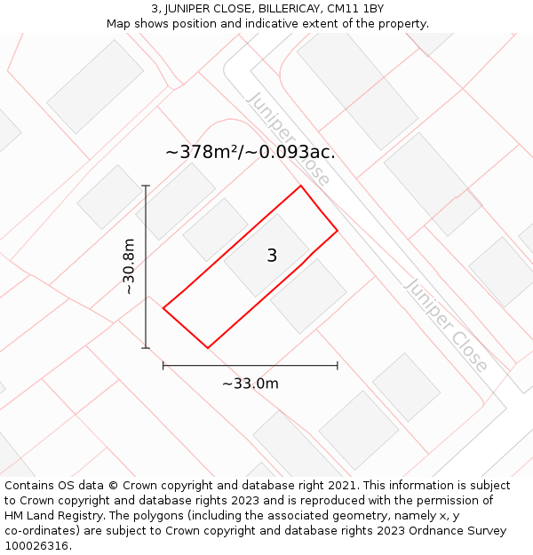 3, JUNIPER CLOSE, BILLERICAY, CM11 1BY: Plot and title map