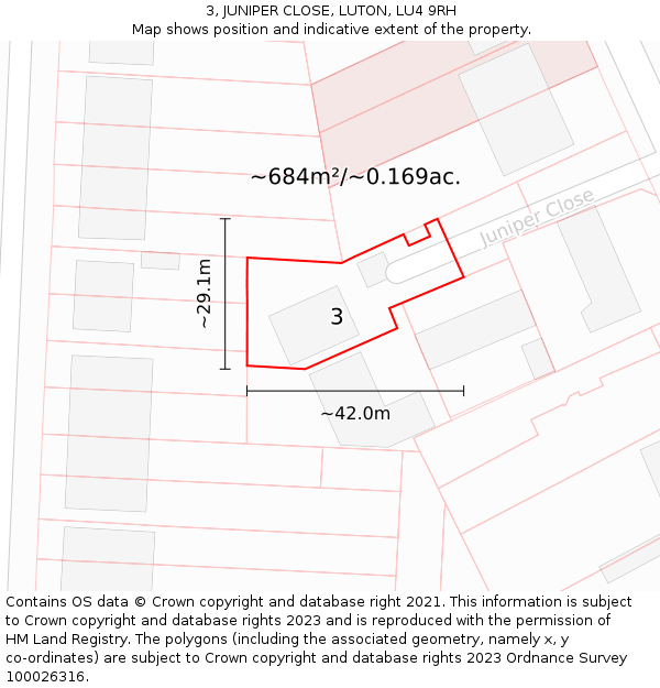 3, JUNIPER CLOSE, LUTON, LU4 9RH: Plot and title map