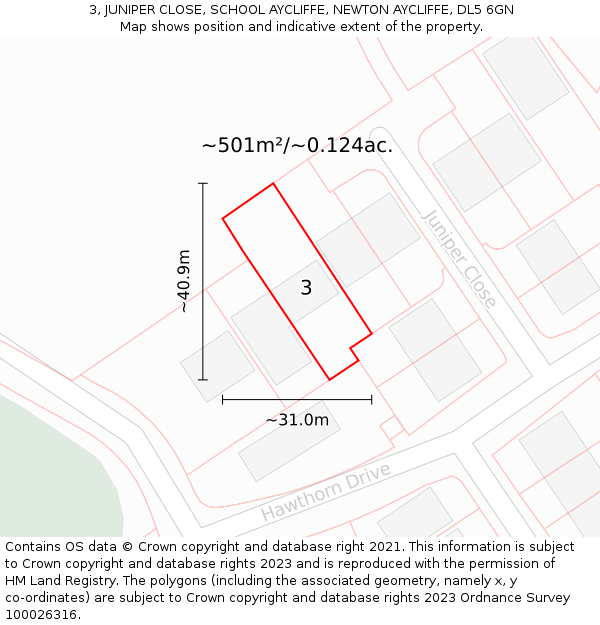 3, JUNIPER CLOSE, SCHOOL AYCLIFFE, NEWTON AYCLIFFE, DL5 6GN: Plot and title map